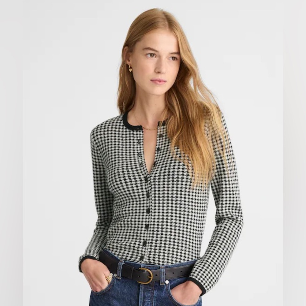 Madewell Black and White Houndstooth Cardigan